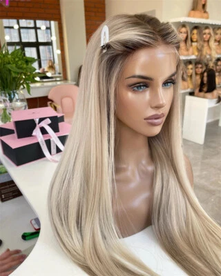 Peluca Highlight Ombre Rubia Ceniza 13x4 Remy Recto Cabello Humano Encaje Frontal Pelucas Foto 1 de 4