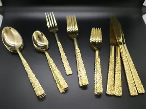 Vintage 21 teiliges Set! Goldfarben National Edelstahl Japan Blumen Griff Besteck - Bild 1 von 5