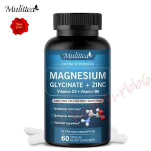 500MG Magnesium Glycinate With Zinc,D3 Improved Sleep, Stress , Anxiety Relief - Picture 1 of 8