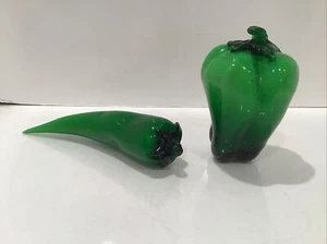 Murano Style Decorative Glass Chili Pepper & Green Pepper Hand Blown - Picture 1 of 4