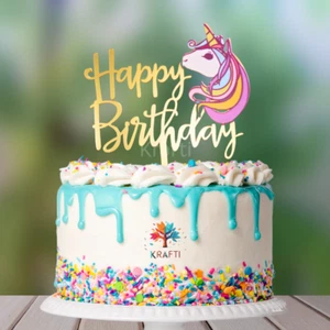 Unicorn Cake Topper Gold Acrylic – Birthday Cake Decoration Party Supplies Gift - Picture 1 of 3