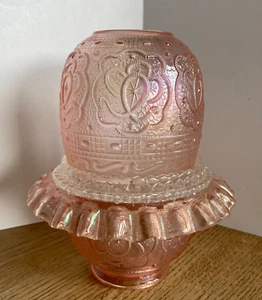 Vintage Fenton Glass Persian Medallion 3pc Ruffle Fairy Lamp Pink Iridescent - Picture 1 of 24