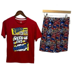 Max & Olivia Boys Comic Weekend Snore 2-Piece Pajama Set - Red Blue - size Large - Picture 1 of 15