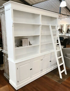 Bookcase Library with Ladder Provincial White Display Unit Hamptons 200cms
