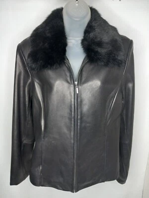 Apt. 9 Lambskin кожаная куртка размер средний Angora кролика воротник молнии с подкладкой - Изображение 1 из 4