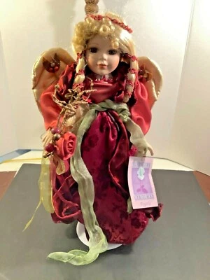 Collectible Memories Porcelain 17" Doll Angela Red Satin Dress Gold Angel Wings - Image 1 of 4
