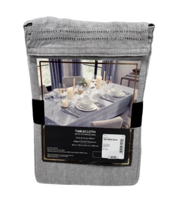 Fieldcrest Luxury Herringbone Tablecloth 60" x 102" Gray Linen Blend Hemstitch - Picture 1 of 9
