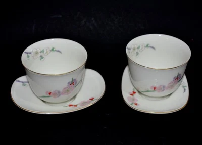 Japanese Arita ware Porcelain Teacup Vtg Fukagawa Yunomi Sakura Floral - Image 1 of 4