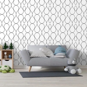 24"x472" Geometric Modern Wallpaper Modern Peel and Stick Wallpaper Boho Blac... - Picture 1 of 7