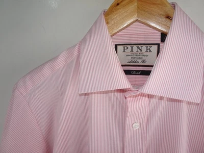 Medium THOMAS PINK Mens Shirt Athletic Fit Stretch Pink Stripe SIZE Medium 15 - Image 1 of 4