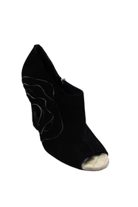 D&G Dolce & Gabbana Womens Peep Toe Flower Motif Wedge Booties Black Size 8 - Picture 1 of 5