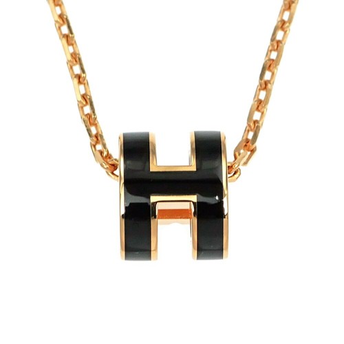HERMÈS Collana Meito Hermes Pop Ash Mini Ciondolo H Nero Oro Rosa Accessori Ferramenta