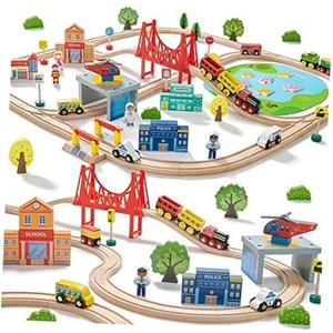 Train Set 110pcs Wooden Train Set, Toy Train for Boys & Girls with Wooden - Picture 1 of 7
