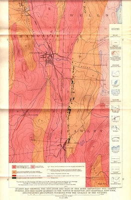 Antique 1898 Quarry Map Hampton Granville NY Poultney Pawlet VT USGS Plate XL - Image 1 of 3