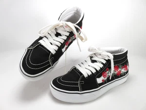 VANS SK8-Mid Sneakers Black Embroidered Rose Thorn on Canvas Women 7.5, Men 6 - Picture 1 of 24