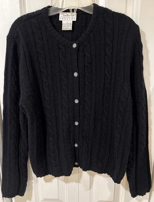 Cárdigan tejido con cable de lana Shetland negro de colección Talbots 12 P Foto 1 de 4