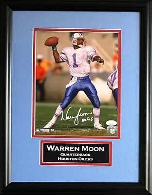 Warren Moon signed inscribed framed 8x10 photo NFL Houston Oilers JSA COA - Image 1 of 2