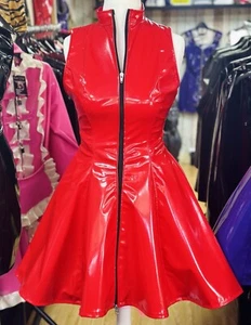 Misfitz red gloss PVC skater dress, two way zip. SIZE 26. CD Sissy Goth Club - Picture 1 of 15