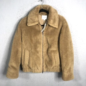 Vince Womens Coat M Medium Sandshell Faux Shearling Fur Bomber Jacket NEW - Picture 1 of 18
