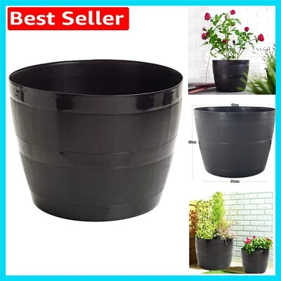 50L Black Barrel Plant Pot - Lightweight Planter for Indoor and Outdoor Use - Image 1 of 4