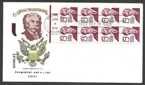 US FDC 1978 OLIVER WENDELL HOLMES STAMPS SCOTT #1288 BOOKLET CHICKERING JACKSON Cover