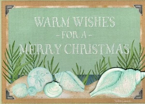 Merry Christmas Coast Beach Sand 3D Seashells Shore Greeting Cards - Set of 6 - Picture 1 of 4