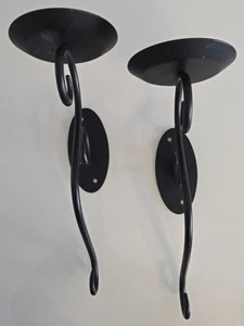 PARTY LITE Black Metal Scroll Sconces Candle Holde Wall Decor set of 2 size 12" - Picture 1 of 14