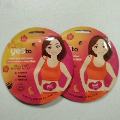 Lot Of 2 Yes To Belly Up Paper Mask - Coconut Banana and Hibiscus - Imagem 1 de 2