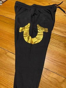 true religion lounge wear jogger Sweat pants mens size M Black Horseshoe Logo - Picture 1 of 7