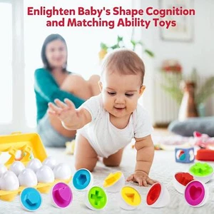 Montessori Matching Eggs Toy for Toddlers 1-3y Shape Color Sorter Kids Learning - Picture 1 of 23