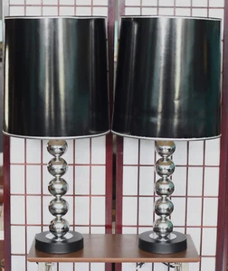 PAIR 2 VINTAGE CHROME STACKED BALLL TABLE LAMPS MCM KOVACS STYLE-NO SHADES - Picture 1 of 6