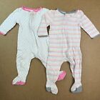 Lot Of 2 Circo Footed One Piece Baby Girls 6-9 Months Full Zip Stripe Heart
