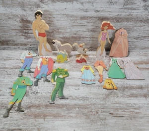 Disney 1991 Eric and Ariel Little Mermaid Wooden Dress Up Dolls + 4 Friends - Picture 1 of 24