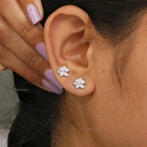 Natural Diamond Paw Studs Earrings 14k Solid White Gold Mini Paw Studs Earrings - Picture 1 of 12