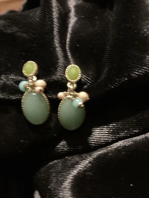 LC Mark Antiqued Golden Jade Dangle Earrings - Image 1 of 4