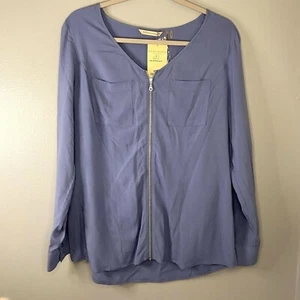 Blusa túnica Soft Surroundings talla pequeña azul con cremallera top manga larga cremallera completa - Imagen 1 de 9