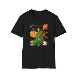 Holiday Tee Shirt Happy HallowThanksMass  Holiday Unisex Softstyle T-Shirt Gift - Picture 1 of 9