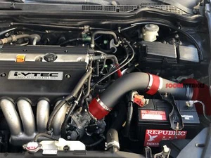BLACK COATED PIPE RED FILTER Air Intake Kit For 04-07 Honda Accord 2.4 L4 Sulev - Foto 1 di 1