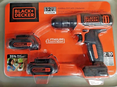 Nuevo Taladro Inalámbrico Litio 12V Negro + Decker con 2 Baterías Cargador Incluido Foto 1 de 2