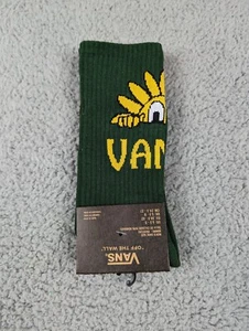 Vans Crew Socks Mens Womens 6.5-9 Green Yellow Sunshine Sun Logo Athletic Skate - Picture 1 of 3