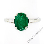 Antique 14k White Gold 1.64ctw Oval Prong Set Emerald Step Sides Solitaire Ring