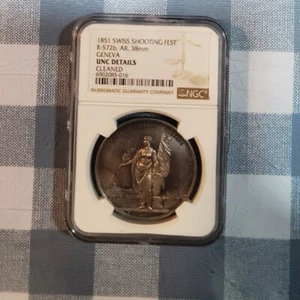 1851 Swis shooting test medal R-572b Geneva NGC unc details - Picture 1 of 3