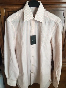 New Kiton Cotton/Linen Shirt With Orange And Black Stripes size 15 3/4 / 40 $595 - Picture 1 of 6