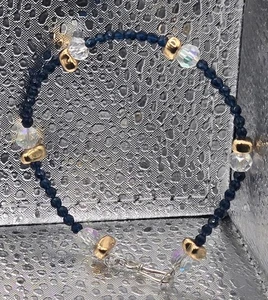 Unikat Armband Hämatit vergoldet Zirkonia klar 925 Silberdraht C Haken 18,2 cm - Bild 1 von 6