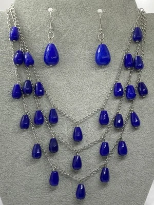 Королевский синий кварцит серьги и ожерелье (18 дюймов) из нержавеющей стали  - Изображение 1 из 3
