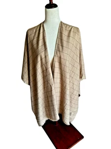 Lauren Ralph Lauren Camel Plaid Cape Shawl Wrap Poncho Embroidered RLL One Size - Picture 1 of 8