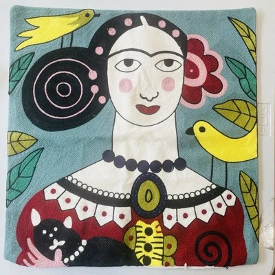 Frida Kahlo NWOT EMBROIDERED STRIKING THROW PILLOW COVER 18" SQUARE MEXICAN FOLK - Image 1 of 3