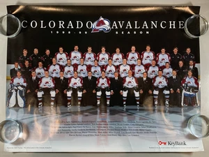 LEGGI! Poster Vintage Colorado Avalanche Stagione 1998-99 Squadra 18x24 Key Bank Promo - Foto 1 di 7