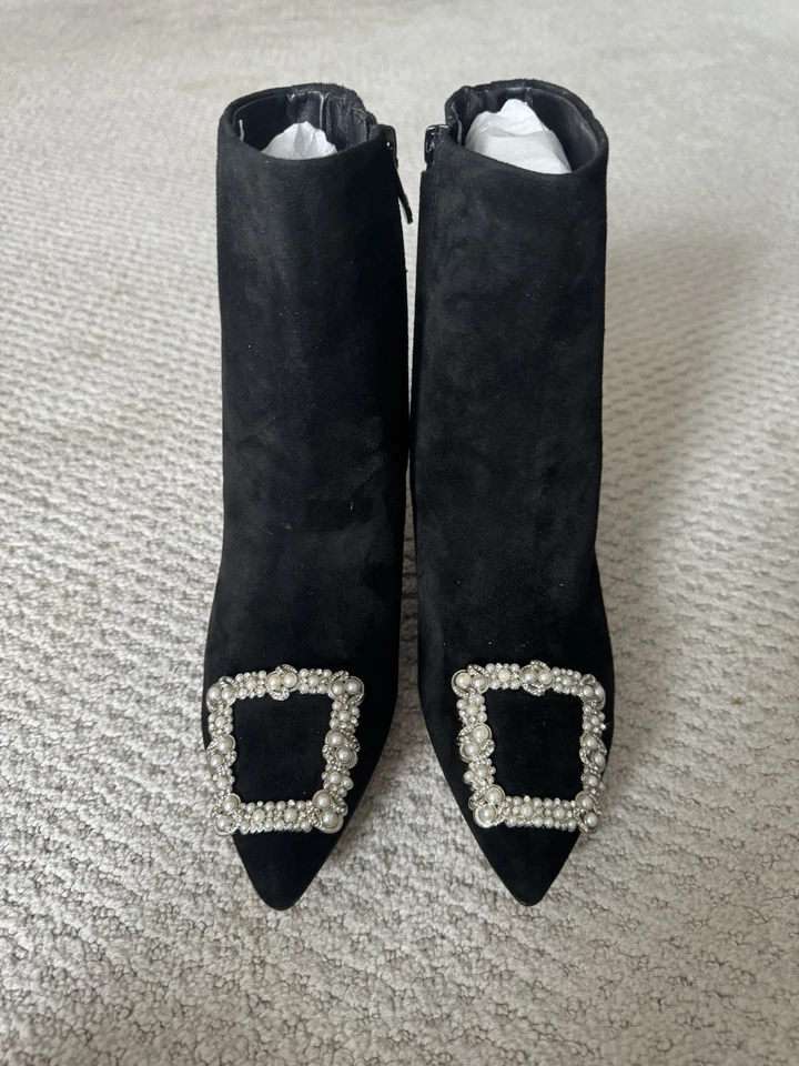 Sam Edelman Ulissa блеск США 7M ботинок черная замша со стразами ботильоны новый в коробке - Изображение 1 из 4