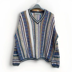 Vintage Tundra 3D Pullover Herren Large Mehrfarbig Strick Coogi Style 90s Made Canada - Bild 1 von 12